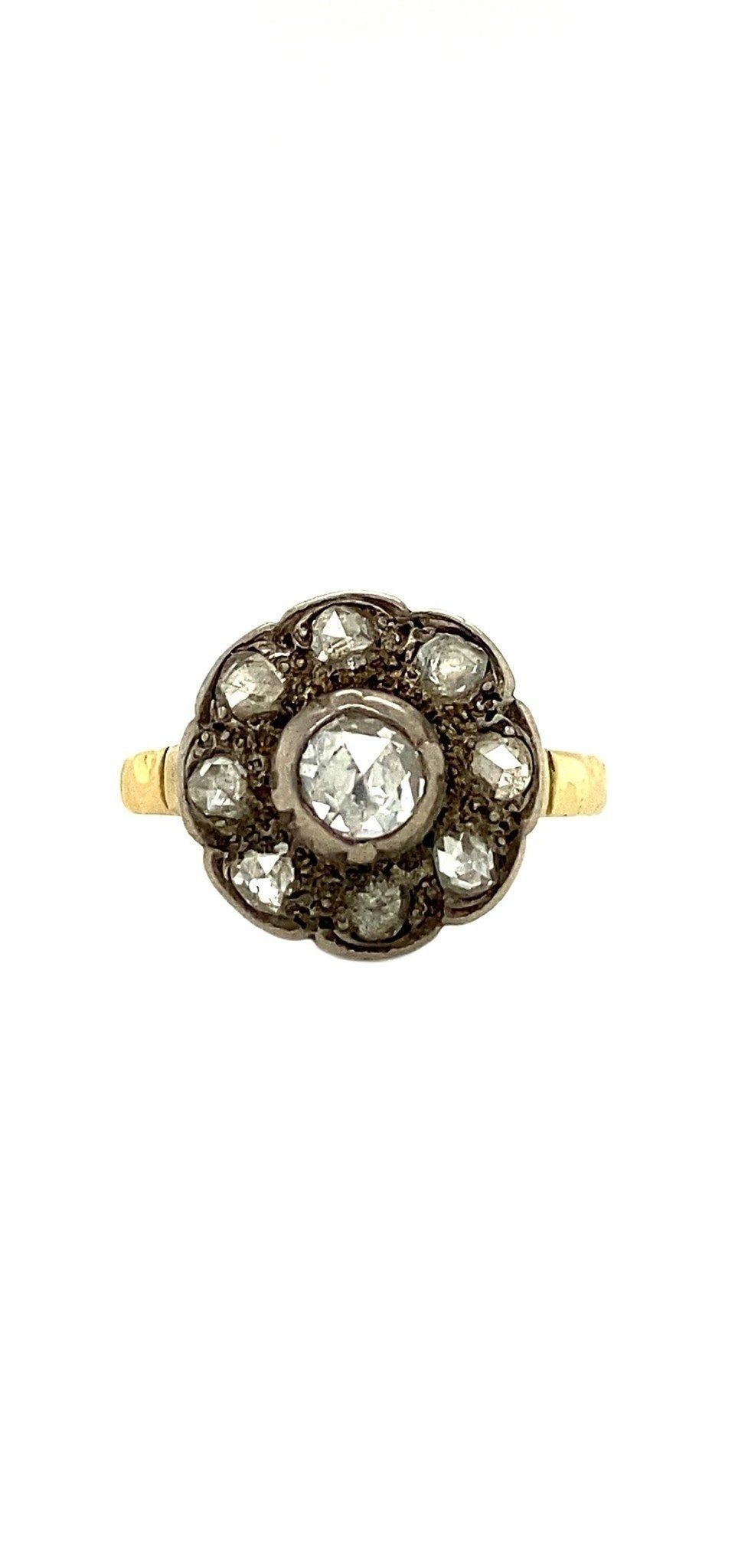 Vintage 14K Gold Cluster Ring with Rose Cut Diamond
